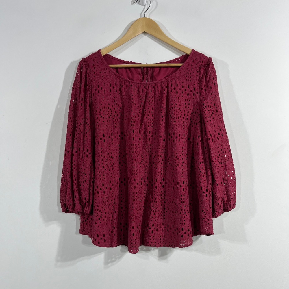 Womens Boho Renfair Eyelet Lace Peasant Top Size XL Layering Fairy Grunge Dainty